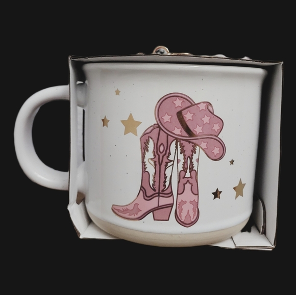 Other - Western Mug Cowboy Boot Mug Pink Cowgirl Coffee Mug With Charm Set